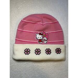 Kids Hello Kitty My Melody Pink Striped Beanie Hat Flowers‎